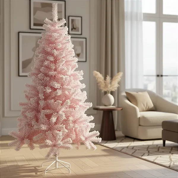 Árvore de Natal Rosa 1,50m com 320 Galhos Cheios e Pé de Ferro