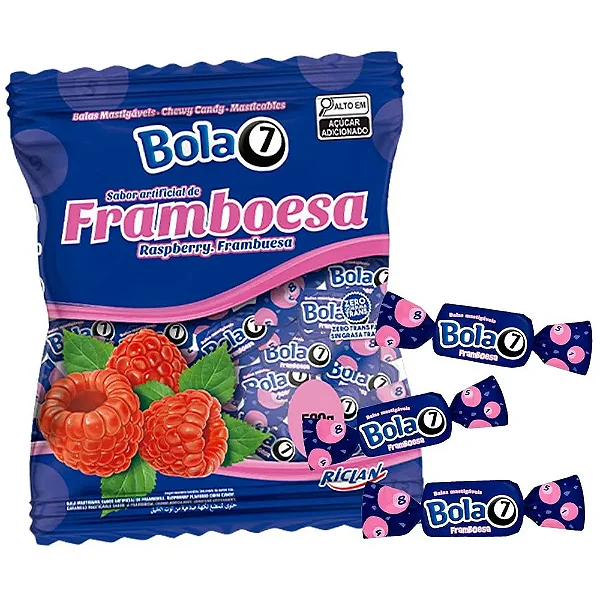 Pirulito Bola7 Framboesa Recheio Mastigável - 500 Gramas