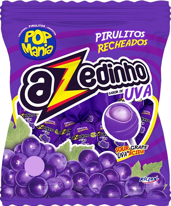 Pirulito Pop Mania Azedinho Uva Recheio Mastigável c/50 - 600g