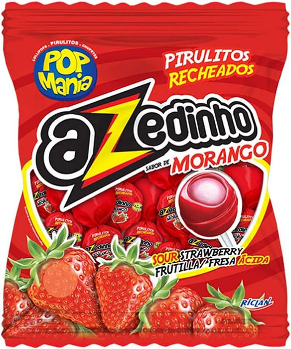 Pirulito Pop Mania Azedinho Morango Recheio Mastigável c/50 - 600g