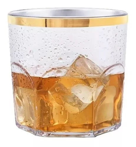 Copo Whisky Transparente E Borda Dourada 350ml