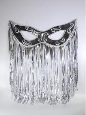 Máscara Tiazinha Metalizada Com Cortina Decoraçãoo - Prata - 77cm x 33cm