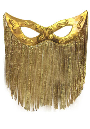 Máscara Tiazinha Metalizada Com Cortina Decoração - Dourado-  77cm x 33cm