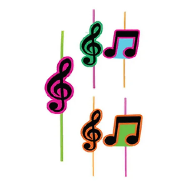 Canudos Divertidos Notas Musicais Neon - 10 Unidades