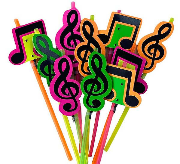Canudos Divertidos Notas Musicais Neon