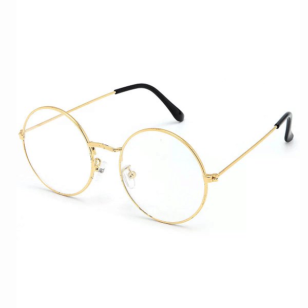 Óculos Redondo Dourado Com Lente