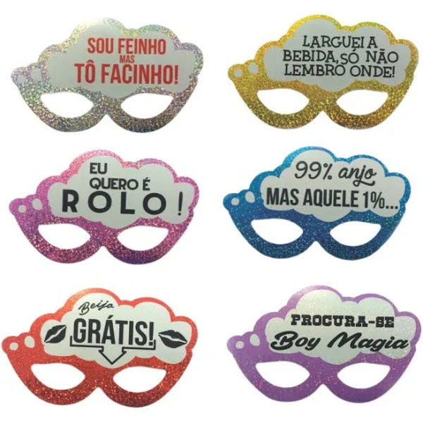Kit de Máscaras Veneza com Frases 1 - 6 Unidades