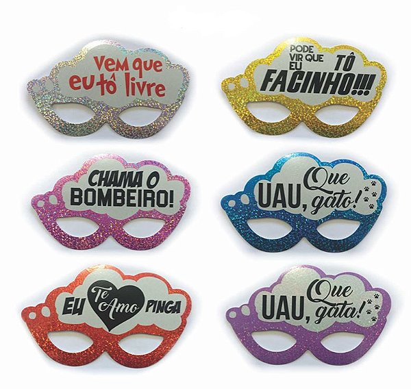Kit de Máscaras Veneza com Frases - 6 Unidades