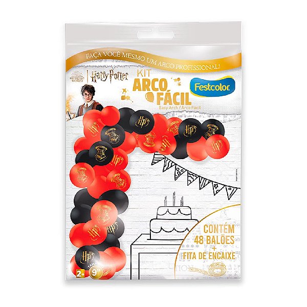Kit Arco Fácil De Balões Festa Harry Potter Com Fita - 48 Balões