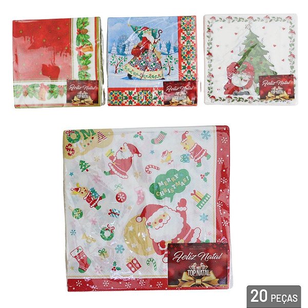 Guardanapo Folha Dupla Papai Noel 32x32cm - 20 un (Modelos Sortidos)