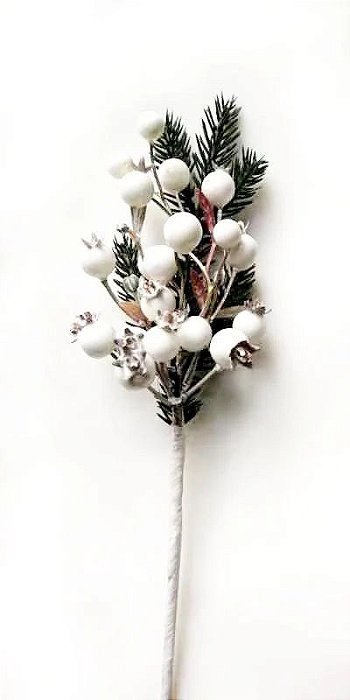 Pick Natalino com Azevinhos Brancos – 18cm