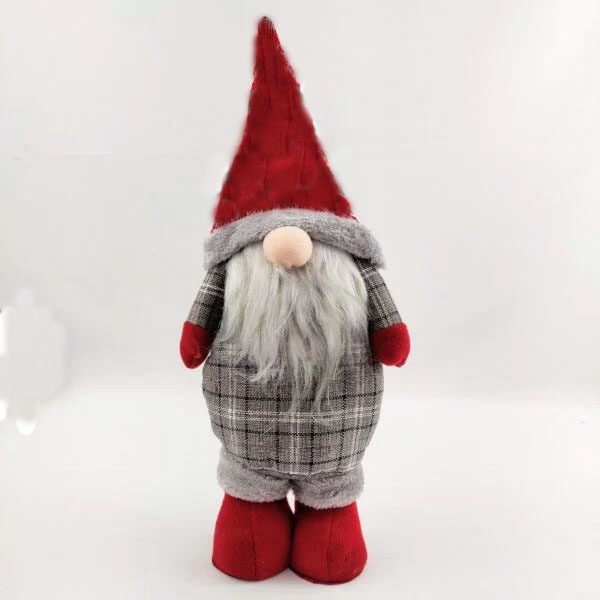 Gnomo Boneco de Natal Cinza Vermelho Luxo 48cm