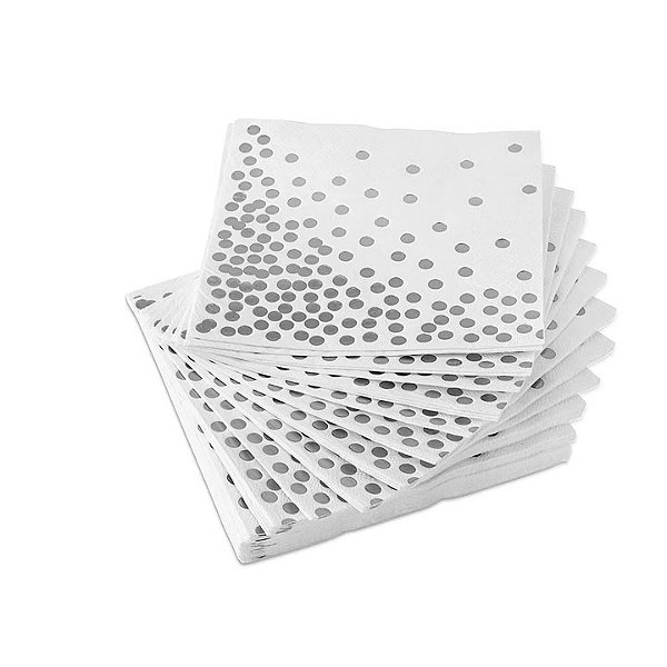Guardanapo de Papel Branco e Prata 33x33cm - 20 unidades