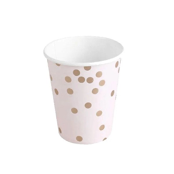 Copo De Papel Branco Poa Rose Gold 240ml - 10 Unidades