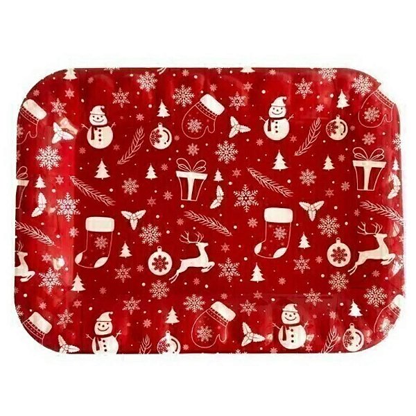 Bandeja Plástica Retangular Figuras Natal - 37cm x 27cm