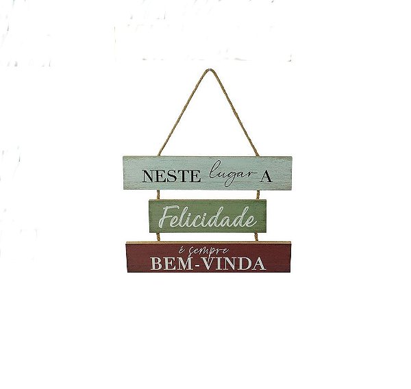 Placa Decorativa de Madeira Felicidade - 29 x 24 cm