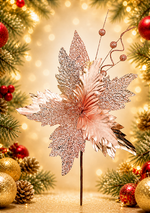 Pick Natalino Flor com Glitter - 38cm