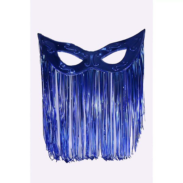 Máscara Tiazinha Metalizada Com Cortina Decoração - Azul - 77cm x 33cm