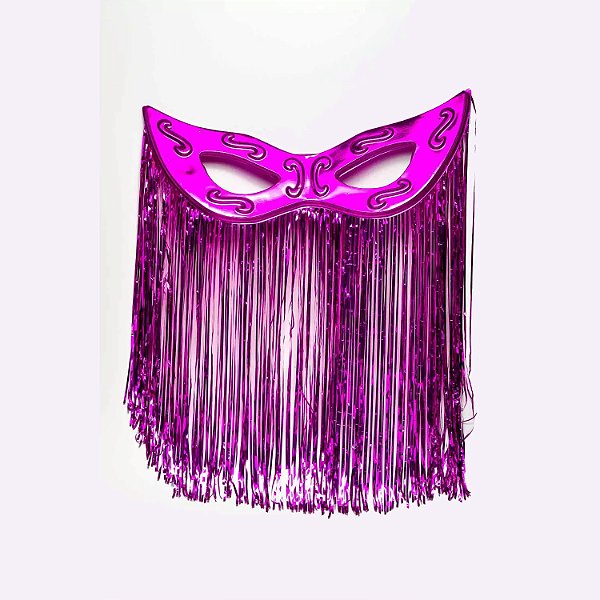 Máscara Tiazinha Metalizada Com Cortina Decoração - Pink - 77cm x 33cm