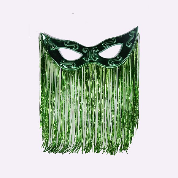 Máscara Tiazinha Metalizada Com Cortina Decoração - Verde - 77cm x 33cm