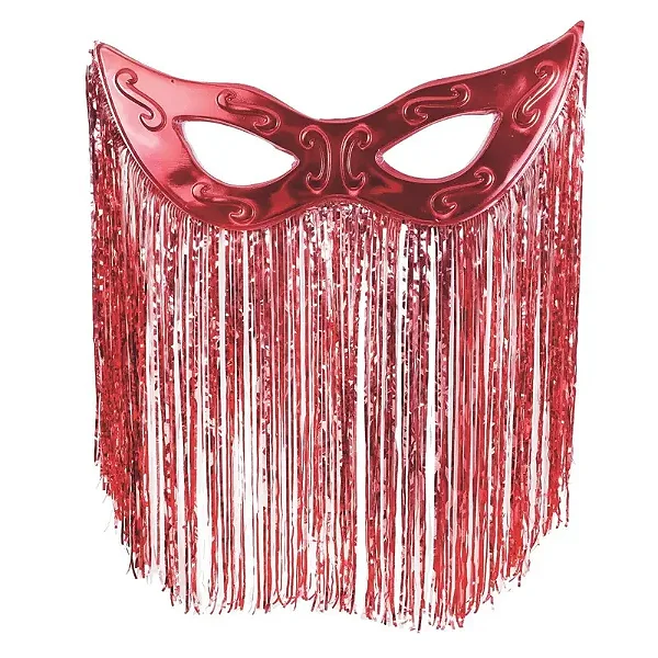 Máscara Tiazinha Metalizada Com Cortina Decoração - Vermelho - 100cm x 77cm