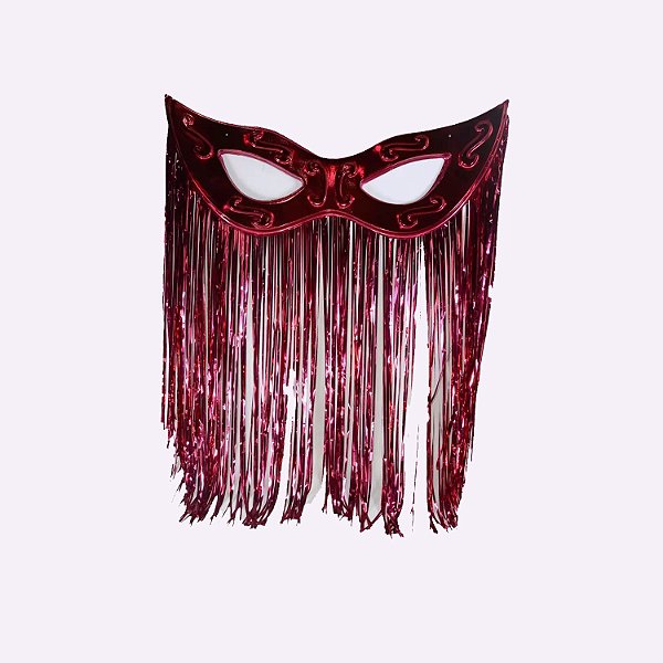 Máscara Tiazinha Metalizada Com Cortina Decoração - Vermelho - 100cm x 77cm