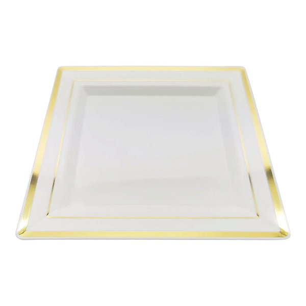 Prato Acrílico Quadrado Listras Dourado 19cm - 6 Unidades