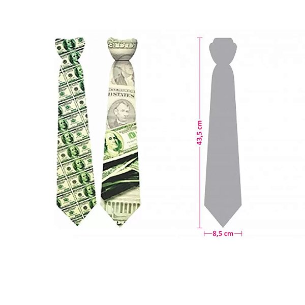 Gravata de Festa Dollar Americano 43x8cm - 10 Unidades
