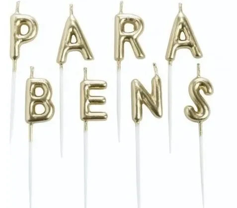 Vela de Aniversário Parabéns Dourado - 8 Velas