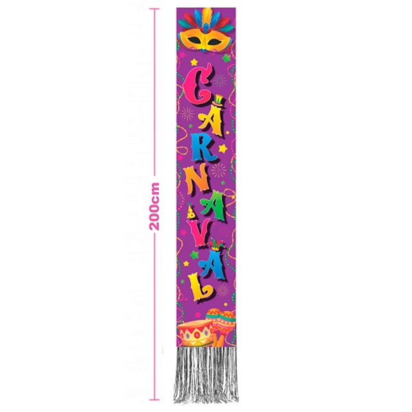 Faixa Vertical Carnaval Roxa com Fitilho - 200x24,5 cm