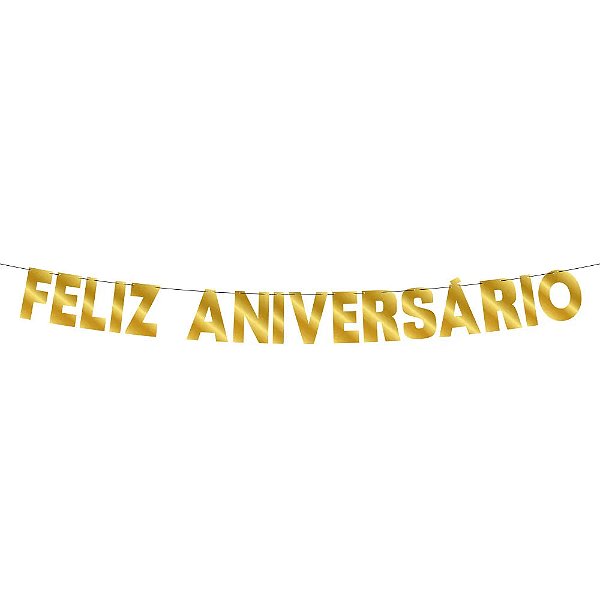 Faixa Feliz Aniversario - Dourado - 1,80 Metros