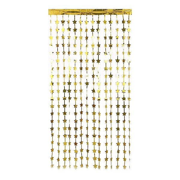 Cortina Decorativa Metalizada Estrela Dourada - 1x2 Metros