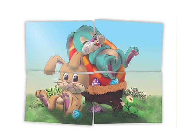 Painel 4 Lâminas Decorativo Cartonado Dois Coelhos - 1m x 78cm