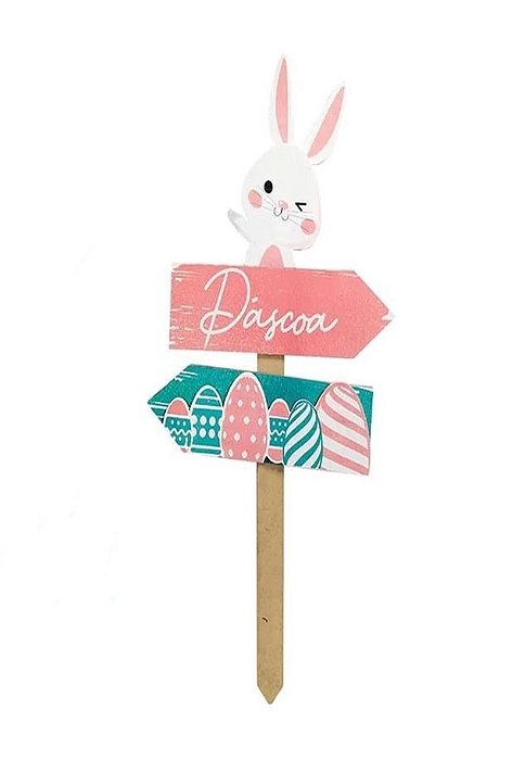 Placa de Jardim Pascoa Caça Aos Ovos 38cm