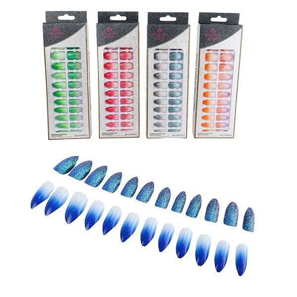 Unhas Postiças Stiletto Curta Sortidas - 24 Peças