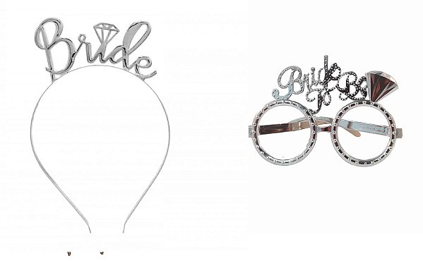 Kit Bride Noiva Tiara e óculos Prata - Casamento