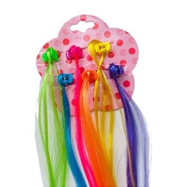 Aplique De Cabelo Coloridas Com Piranha - 6 pcs