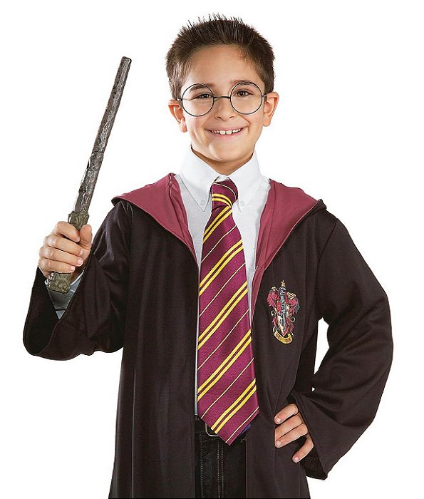 Gravata Grifinória Vermelho e Dourado Listrada Harry Potter