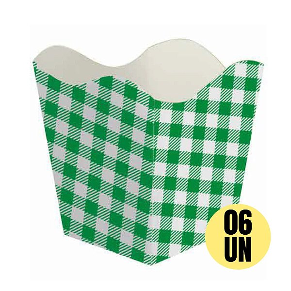 Cachepot De Papel Xadrez Verde - 9cm x 9cm - 6 Unidades