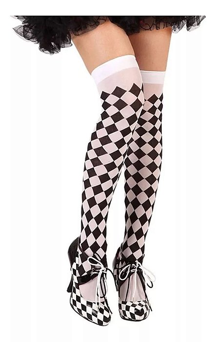 Adereço Meia Calça Rainha Copas Losango Preto Fantasia e Cosplay - 70cm