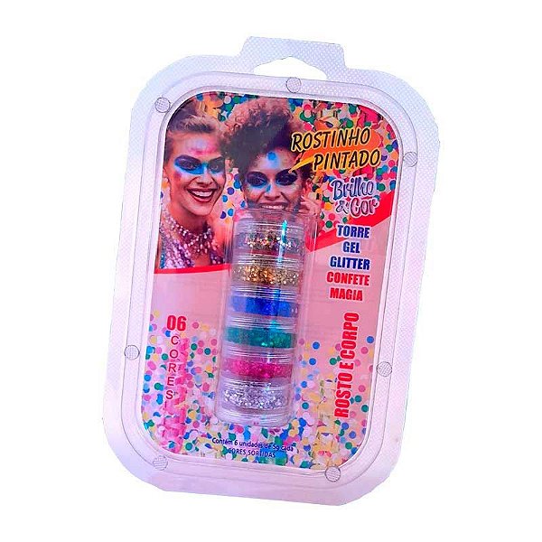 Pintura Facial Gliter Em Gel Com Cores Sortidas - 6 Cores Diferentes - 5gr cada cor