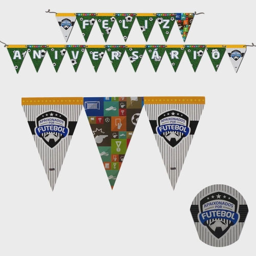Faixa Decorativa de Feliz Aniversário Futebol - 2,40m x 12cm