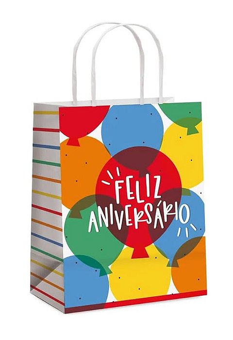 Sacola para presente Feliz Aniversário - 26x19x9cm