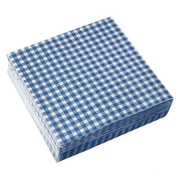 Guardanapo de Papel Xadrez Quadriculado Azul - 20cm x 21cm - 25 Unidades