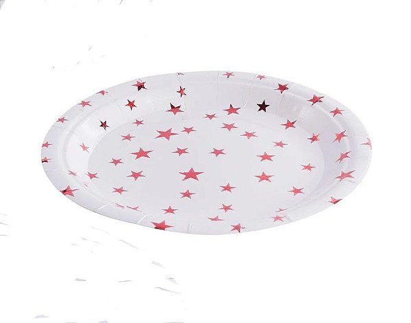 Prato De Papel Estrelas Vermelhas 22cm - 6 Unidades