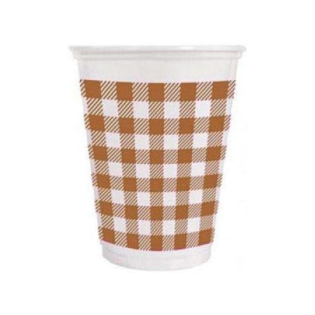 Copo de Plástico Xadrez Marrom - 25 Unidades de 200mL