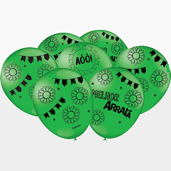 Balão Látex Festa Junina Melhor Arraiá Verde 9 Polegadas - 25 Unidades