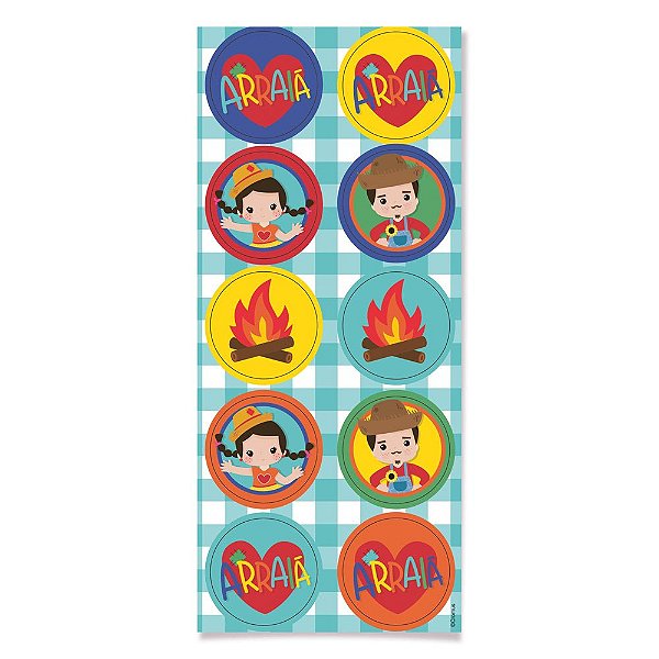 Adesivo Redondo Festa Junina - 3 Cartelas Com 10 Adesivos Cada (30 Unidades)