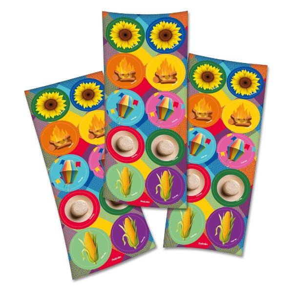 Adesivo Redondo Festa Junina - 3 Cartelas Com 10 Adesivos Cada (30 Unidades)