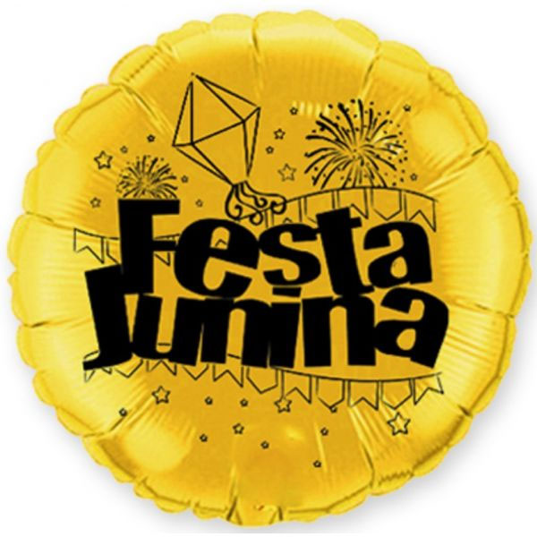Balão Metalizado Redondo Festa Junina 20 Polegadas - Ouro Imp.Preto